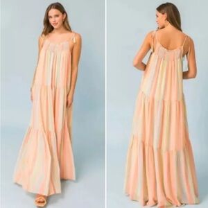 Grace + Karma pastel Striped Tassel Tie Shoulder Maxi Dress Size XL NWT